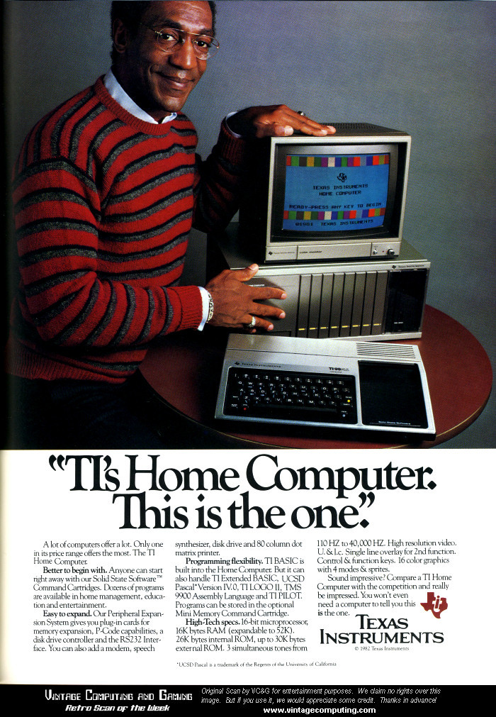 Vintage advertising: Texas Instruments TI-99/4A.
PS. io ne ho uno: chi mi aiuta a rifarlo funzionare?