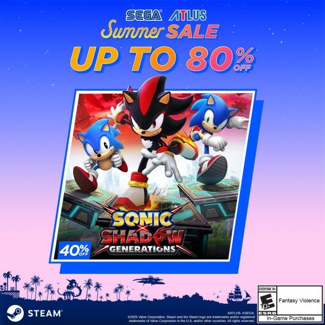 SEGA & ATLUS Steam Summer Sale up to 80% off! Sonic X SHADOW GENERATIONS 40% off.