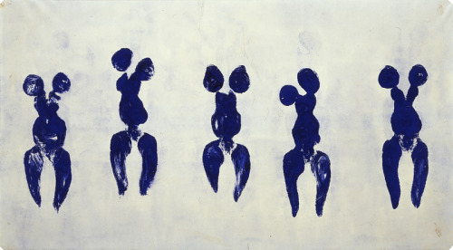 nobrashfestivity:Yves Klein, Anthropomorphic “living brush” paintings, 1960′s