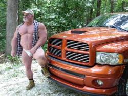 jockcup9:  Uncle Joshua has a different truck today!  He was a real hoss in his day and still is quite a stud.  He normally wears cut offs, cargos, or gym shorts.  That allows him to quickly get to that monster he toats, a 10 incher very veined and a