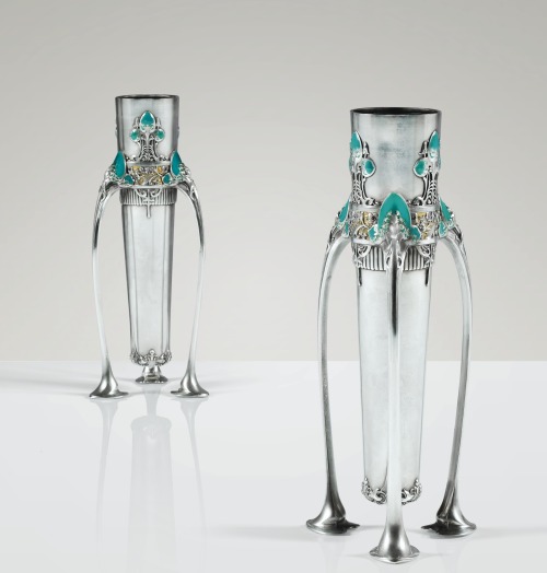 artnouveaustyle: A pair of otherworldly art nouveau vases by Jules Auguste Habert-Dys, made of silve