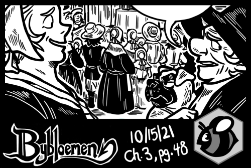 bybloemencomic:This week in Bybloemen: Some hot gossip about a shady tavern and a public performance