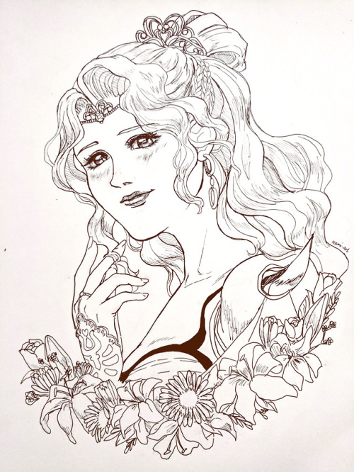 Inktober 2.Tranquil. Rosa from FFIV. hope y’all like it