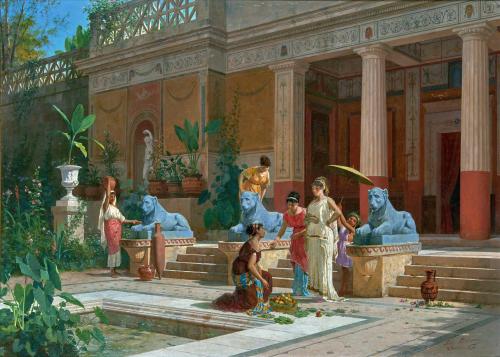 arjuna-vallabha: Fruit seller in the courtyard of a Pompeian Villa 1876 by Luigi Bazzani