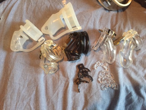 torturesadist:Now this is a collection of chastity devices. A few more small steel cock cages would really make this a great collection.