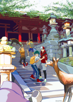 ravefirell:  If you get a chance to go to Japan definitely stop by Nara. The deer there bow to you if you bow to them! This is my full piece for @bnhatravelzine