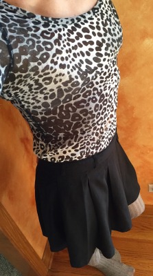 Today&rsquo;s outfit is a bit more #sissy than #femboy but I like it. What do you think? #skirt #stockings #animalprint