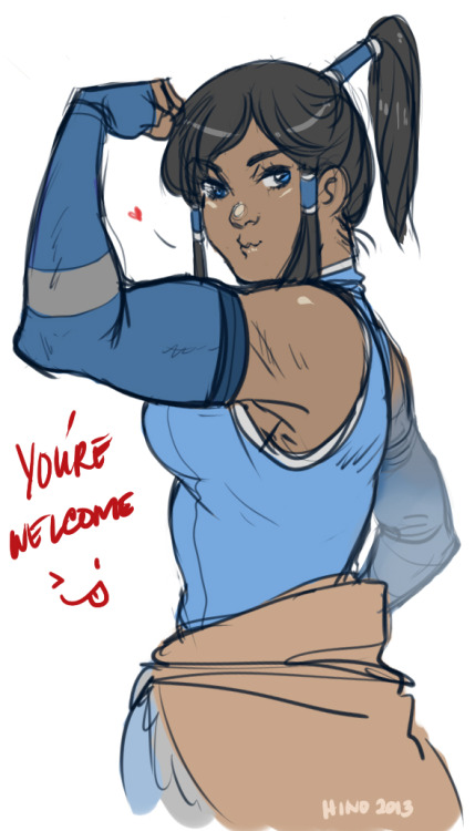 hinokit:  really old message i got before when lok was in s1 or sth lolshe’s supposed to kiss her bicep but lol oh wellah i drew her on her s2 outfit but i haven’t even seen it yet so *shrugs* THO I THINK I GIVE HER MORE MUSCLES THAN SHE’S SUPPOSED