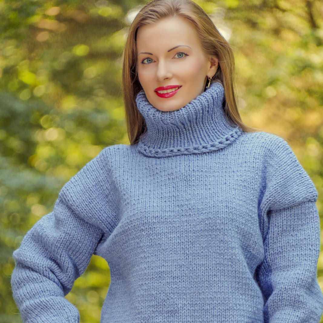 Sweaters and things I like — Mega thick blue sweater pullover hand knit ...