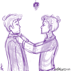 samkatdiz:  On the first day of Christmas Castiel gave to Dean A kiss beneath the mistletoe (HQ)