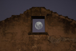 astronomyblog:  Abandoned building from the early 1900’s, with the moon captured through the window.  By Dewald Van Rensburg 