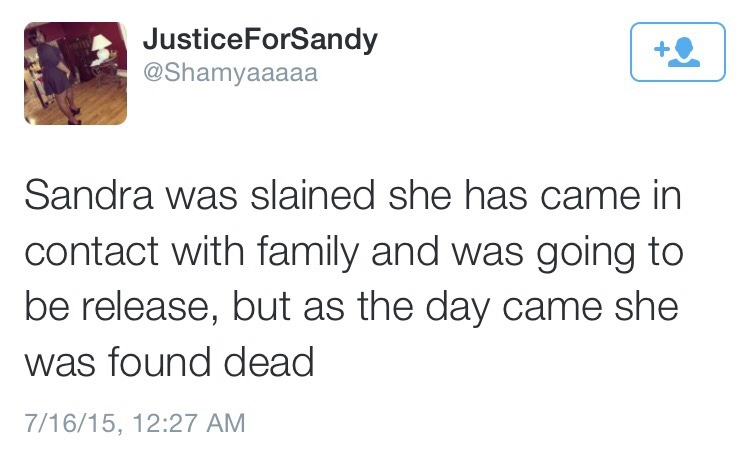 goldwomyn:Tweets from the cousin of Sandra Bland.   Say her name • black lives