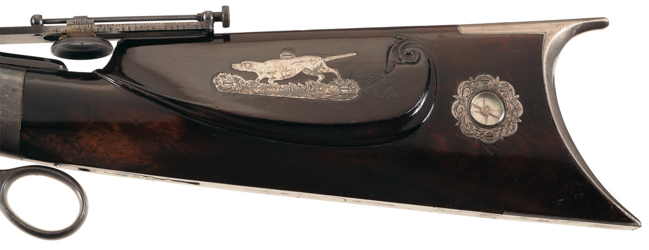 peashooter85:  Engraved and silver mounted Ballard single shot target rifle crafted