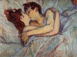 perrfectly:  Henri de Toulouse-Lautrec’s 1892 painting, In Bed: The Kiss, captures two prostitutes from a brothel in a lip-locked moment of lesbian love. After painting several female couples getting cozy in bed, Toulouse-Lautrec supposedly said, “This