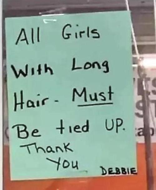 yesdogsnomasters:picsthatmakeyougohmm: hmmm [ID: a handwritten sign that says “All girls with long h