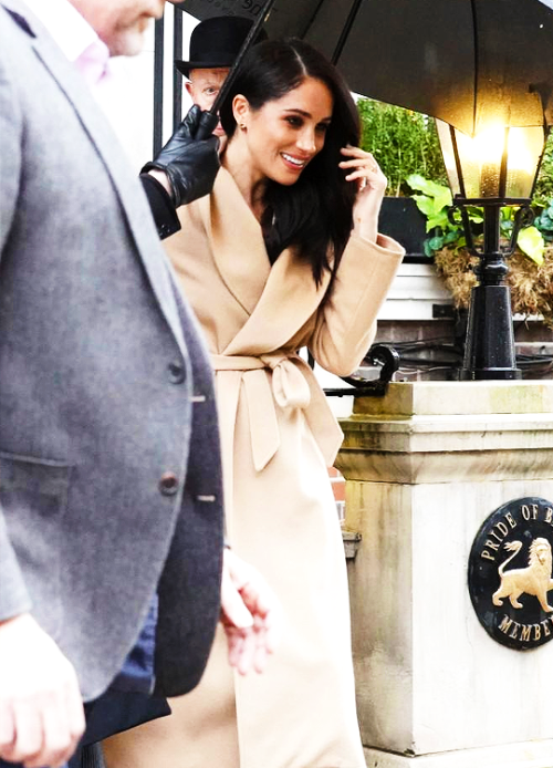 trh-thesussexes: The Duke and Duchess of Sussex are seeing leaving Goring Hotel in London. || March 