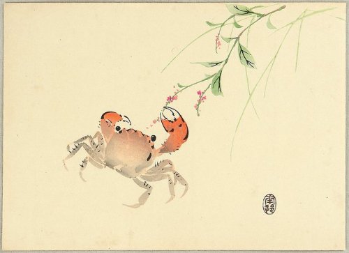 thedaysofedo:Crab and Flower (ca. 1890-1900) by Suzuki Nanrei. Source: Artelino Via 