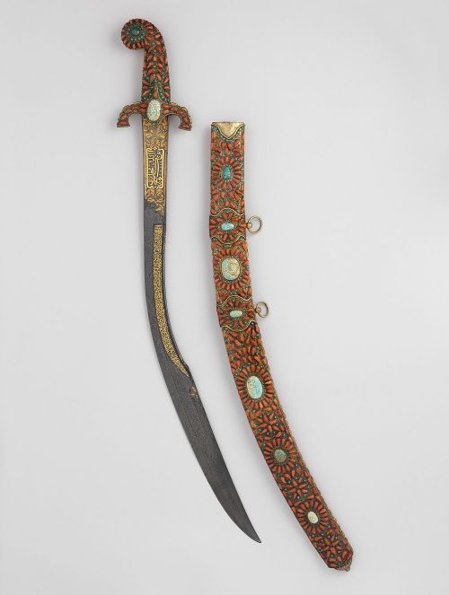 art-of-swords:Kilij Sword with ScabbardDated: 18th centuryCulture: TurkishMedium: steel, wood, turqu