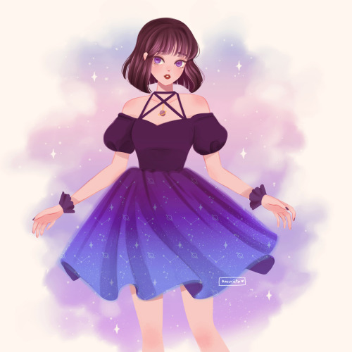 amuriita-art:My girl Hotaru aka Sailor Saturn in a lovely starry dress! This is a revamp from a very