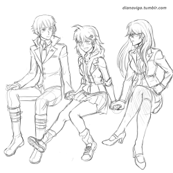 dianavigo:DR &amp; SDR2 OT3 genderbent I drew during tonight’s livestream! thank you to those who came by and had a nice chat with me and @komadead! I appreciate it a lot! I’ll color these tomorrow probably and stream the process!