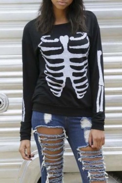 Sneakysnorkel:  Black Is My Happy Color! Skeleton Sweatshirt Letter Sweatshirt Wing