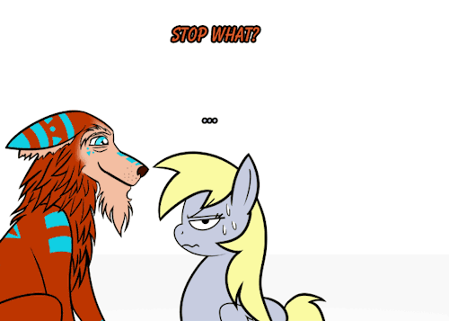 outofworkderpy:   Win’Kat’U: Sorry, I can’t help it. ^_^; Derpy: (Sigh)  Hey everyone, What will derpy choose? Feel free to send an ask with your guess, thoughts, or advice for Derpy!  ((I think I like Win’Kat’U the blink dog! XD  I forgot