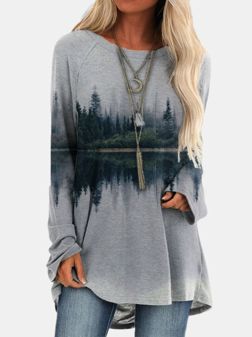 jollytyrantwhispers:Long sleeves Blouse in Landscape Print to create che oniric look in Fall &amp; W