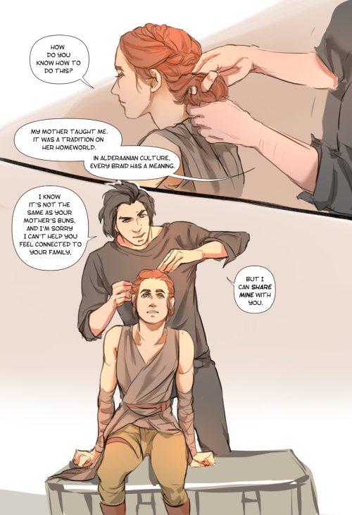 michelleaneousart:another prompt from twitter: reylo hair braidingI love this trope, so I felt compe