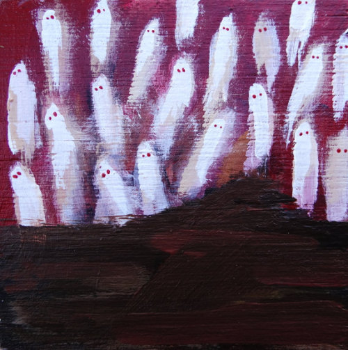 plenilune:“SMALL RED AND WHITE PAINTING OF GHOSTS”this looks like wall art from a desolate and weird