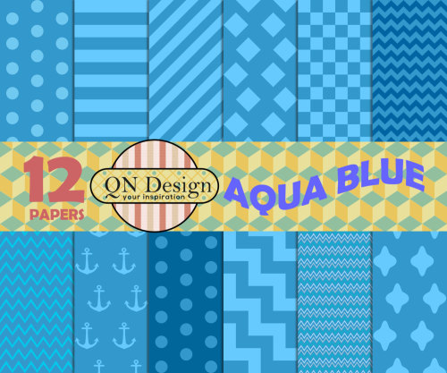 Aqua Blue Digital Paper Pack, Scrapbook Paper Pack, Instant Download, 12 Digital Papers, For Persona