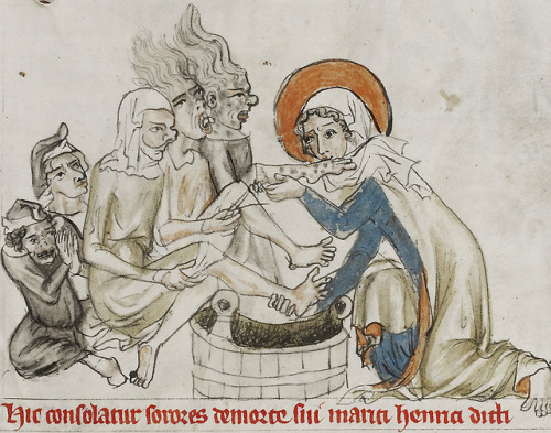 Hedwig of Silesia washing the feet of lepers.Vita beatae Hedwigis (1353).