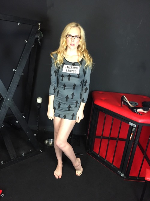Time to take our bespectacled blonde beauty in manacles gown to the dungeon for some proper punishme