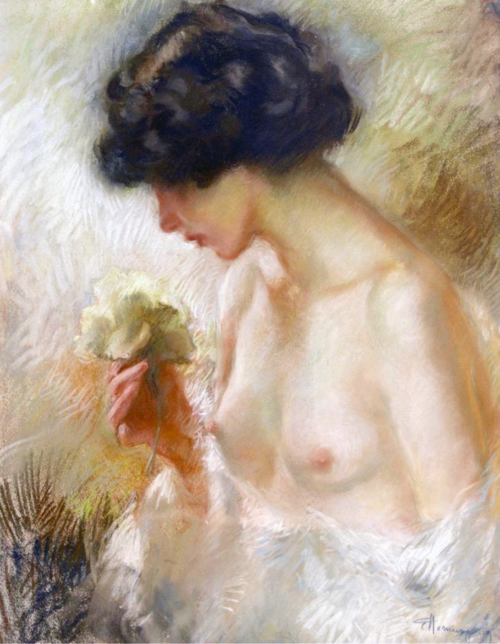 artbeautypaintings:  Lady with rose - Charles Emile Hornung