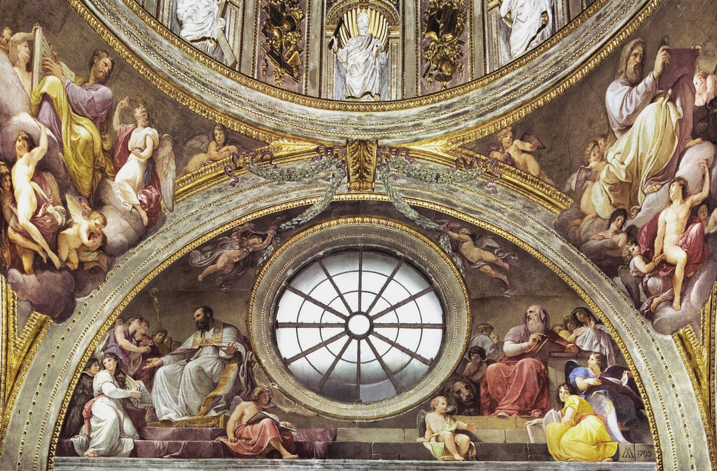 Andrea Appiani (Milano 1754 - 1817), Santi ed Evangelisti, fresco; Cupola di Santa