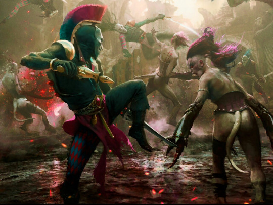 captainblacklobster:  Harlequins engage the daemons of their great enemy in hit and