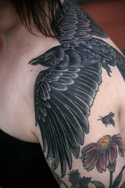 Finished this big raven coverup at the top of Sarah’s arm (all by me) today. Thank you so much! Ever