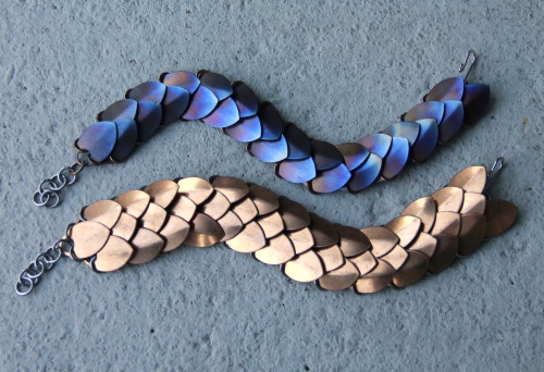 A Pair Of Scale Maille Bracelets Ordered Recently. The Top One Is Flame-colored Titanium, Where The Heat