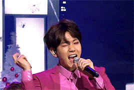 baehkkyun:  black haired baek in pink suit x black leather jacket  