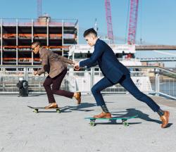 shesagent:  Afternoon cruisin with @alimedina_3   PS: Skating in double monks isn’t easy. I definitely hit the deck 😂  #ShesAGent  Captured by @thestreetsensei  (at South Street Seaport)