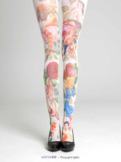 Pinup girls tightsWhite tights with pinup girls and roses print.Unique designSemi-opaque tightsT