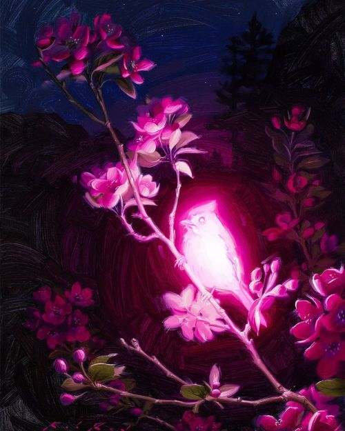 Bioluminescence : AltruismOil, 16 x 12 inchesSeven person, bird themed show opening Thursday at @reh