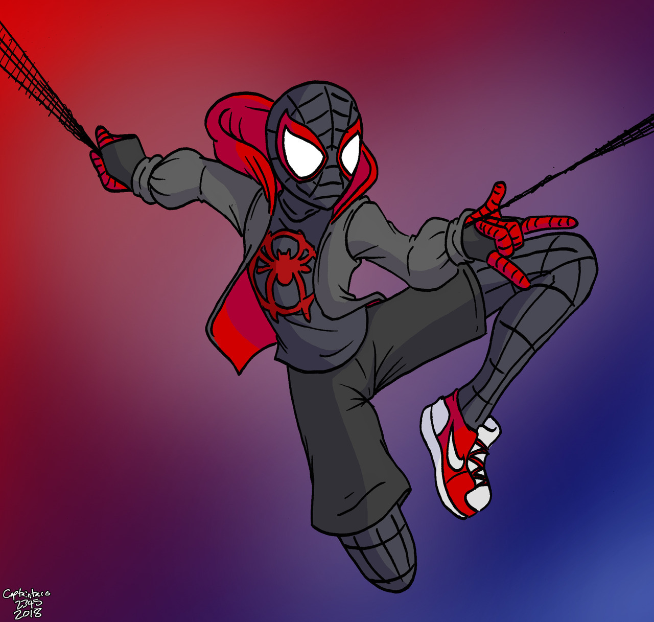 The new Into the Spiderverse movie looks rad, so I drew Miles Morales Spiderman as