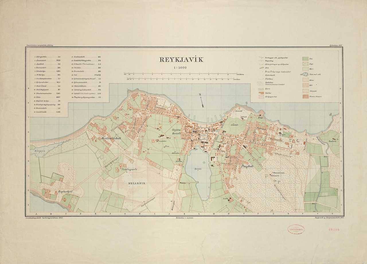 ragnarheidar:  Map of Reykjavik, Iceland from 1903 made by the Danish General Staff