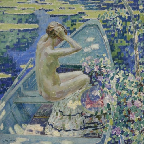 terminusantequem:Louis Ritman (American, 1889-1963), NUDE IN A ROW BOAT, 1913. Oil on canvas, 92.1 x