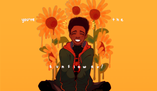 darklordinamuseum: birdpaladin: [id: A drawing of Miles Morales sitting cross-legged in front of sev