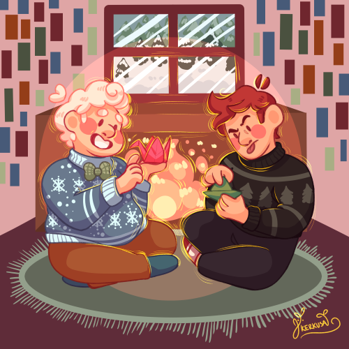 kerkusa:Aziraphale and Crowley trying out some origami on a warm winter’s evening ❄️This is my gift 