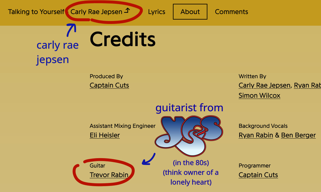 Trevor Rabin is featured as the guitarist on Carly Rae Jepsen's song 'Talking to Yourself!'