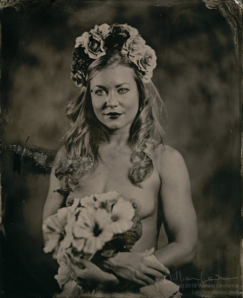 @rebeccalawrence, with flowers.  8x10 tintype.  Copyright 2018, William Lawrence.For all you trying 