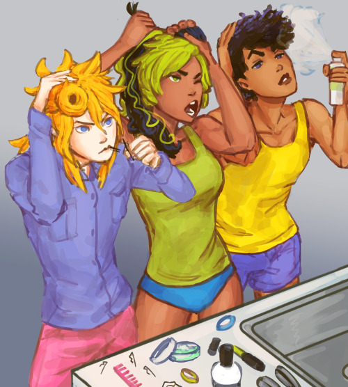 catingas: hair morning rituals //tho for giorno its morning-afernoon bc he spends like 5 hours on hi