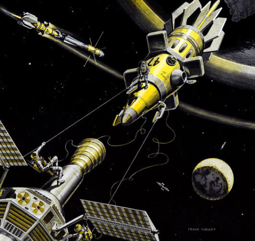retrofuturenaut:  “Breaking a Space Traffic Jam” by Frank Tinsley, 1959 (image via Plan59) 